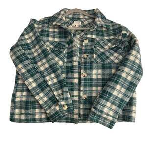 NWT Time and Tru Green and White Plaid Button Down Shacket